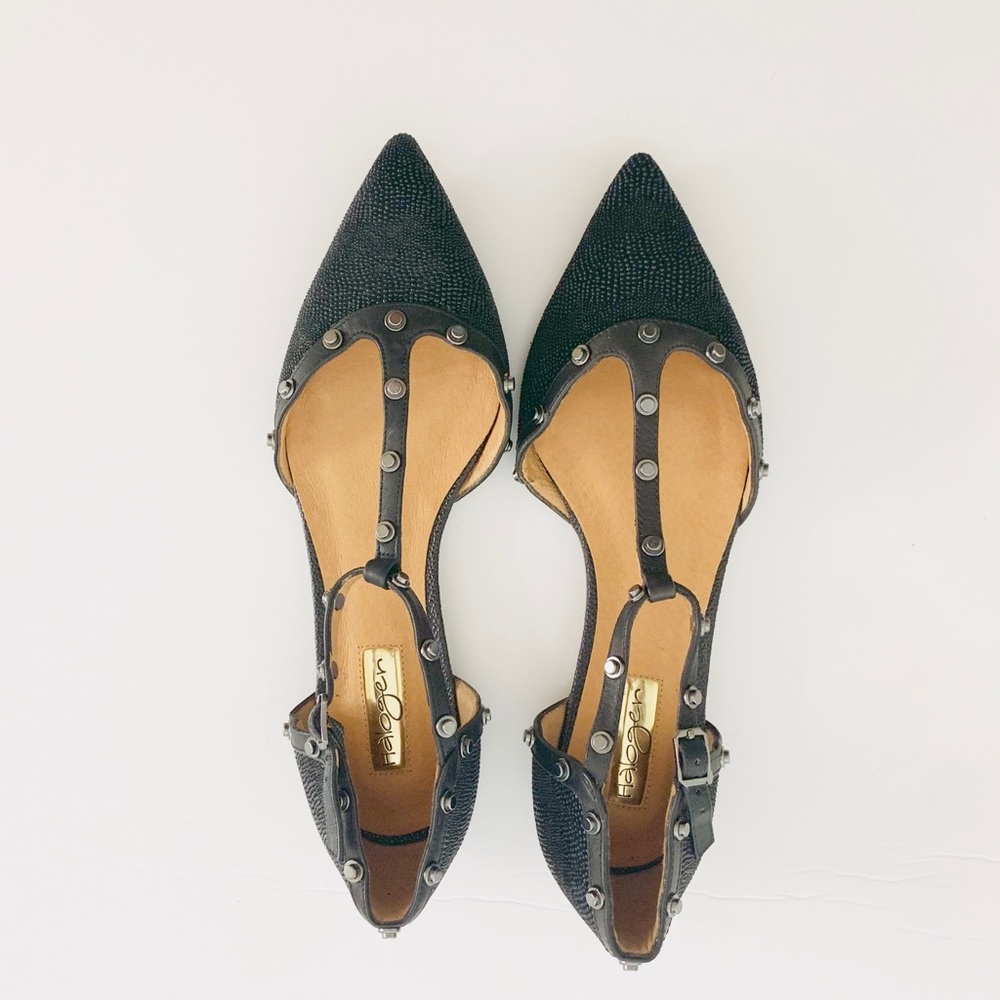 Halogen Black Studded T-Strap Flats *New *